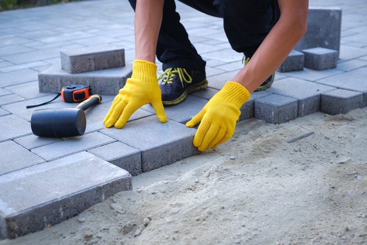 Garden brick pathway paving by professional paving contractor