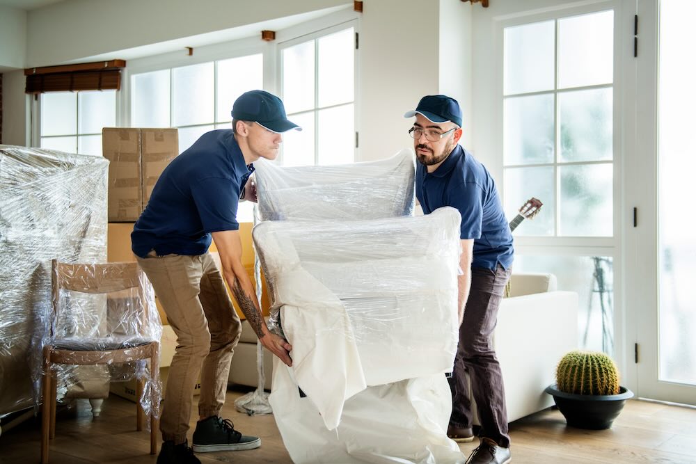 Insured removalists moving a chair